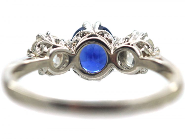 Art Deco 18ct White Gold, Sapphire & Diamond Three Stone Ring