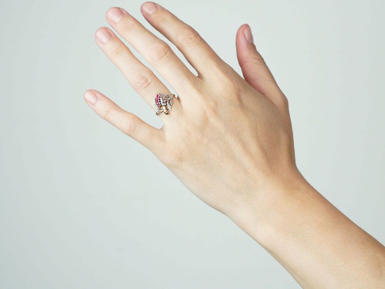 Art Nouveau 18ct Gold, Diamond & Ruby Butterfly Ring