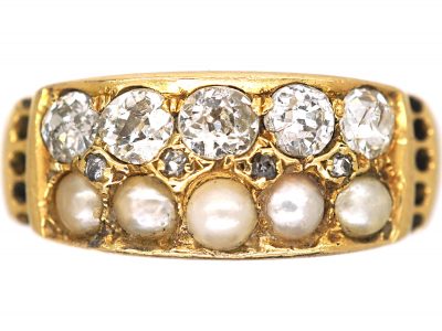 Victorian 18ct Gold Pearl & Diamond Ring