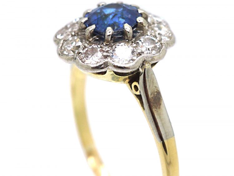 Edwardian 18ct Gold & Platinum, Diamond & Sapphire Cluster Ring
