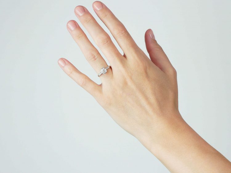 Edwardian 18ct Gold & Platinum Diamond Cluster Ring with Diamond Set Shoulders