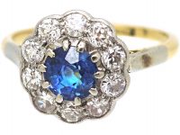 Edwardian 18ct Gold & Platinum, Diamond & Sapphire Cluster Ring