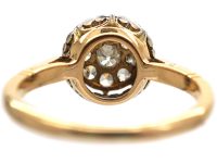 Art Deco 18ct Gold & Platinum, Diamond Cluster Ring with Piecrust Surround