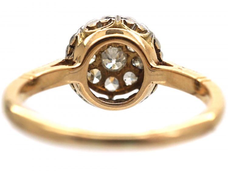 Art Deco 18ct Gold & Platinum, Diamond Cluster Ring with Piecrust Surround