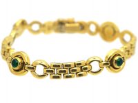 Portuguese 14ct Gold & Cabochon Emerald Bracelet With Circular Motifs