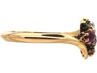 Art Nouveau 18ct Gold, Ruby, Diamond & Sapphire Double Shamrock Ring