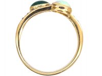 Edwardian 18ct Gold, Cabochon Emerald & Opal Crossover Ring With Diamonds Shoulders