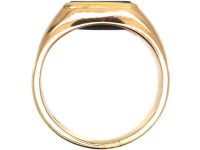 Early 20th Century Austro- Hungarian 14ct Gold Signet Ring with Onyx Intaglio of a Crest with Two Hearts