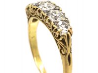Victorian 18ct Gold, Five Stone Diamond Carved Half Hoop Ring