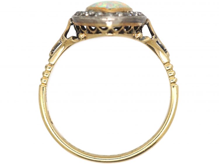 Edwardian 18ct Gold, Opal & Diamond Navette Shaped Ring by Child & Child