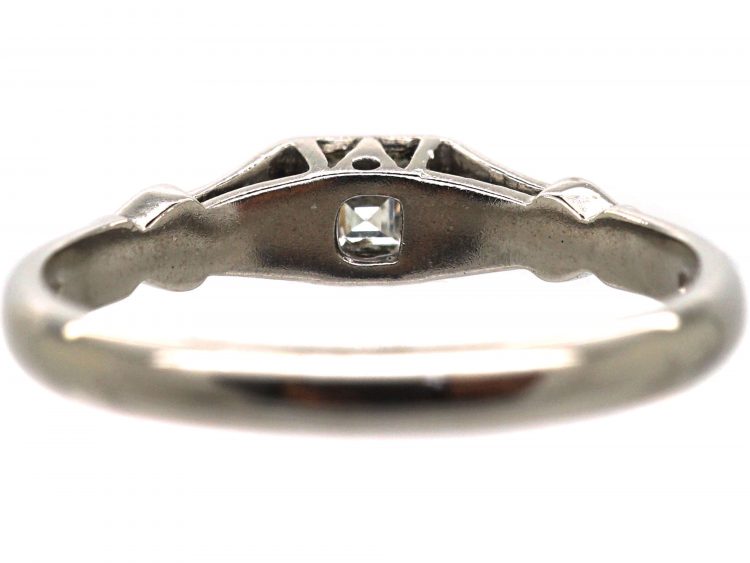 18ct White Gold Square Cut Diamond Ring with Diamond Set Shoulders