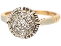 Art Deco 18ct Gold & Platinum, Diamond Cluster Ring with Piecrust Surround