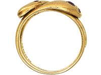 Edwardian 18ct Gold Double Snake Ring set a Ruby & a Diamond