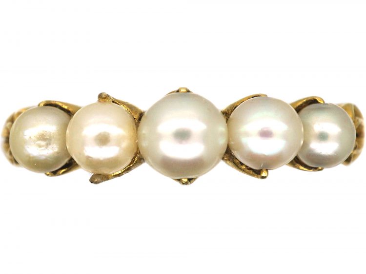 Victorian 18ct Gold, Graduated Five Natural Pearl Ring