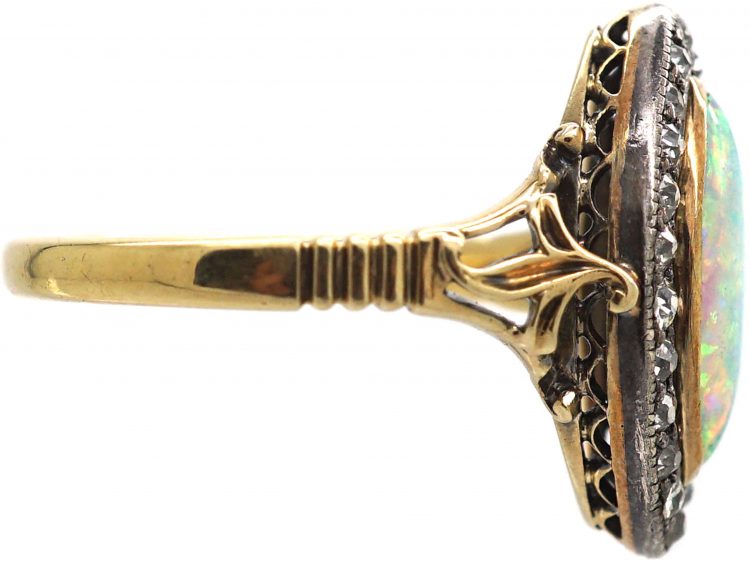 Edwardian 18ct Gold, Opal & Diamond Navette Shaped Ring by Child & Child