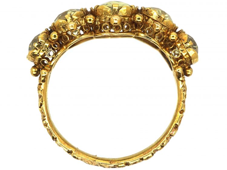 Regency 18ct Gold Ring set with Five Chrysolites