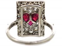 Art Deco Platinum, Diamond & Ruby Rectangular Shaped Ace of Hearts Ring