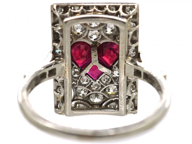Art Deco Platinum, Diamond & Ruby Rectangular Shaped Ace of Hearts Ring