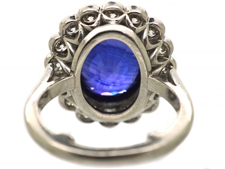Platinum, 4.10 carat Sapphire & Diamond Oval Cluster Ring