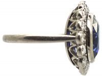 Platinum, 4.10 carat Sapphire & Diamond Oval Cluster Ring