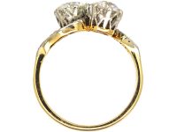 Edwardian 18ct Gold & Platinum Two Stone Diamond Cross Over Ring