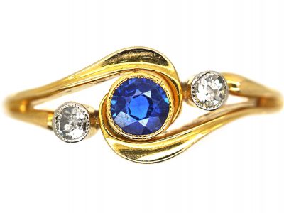 Edwardian 18ct Gold, Sapphire & Diamond Crossover Ring
