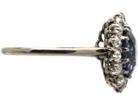 Art Deco Platinum, Sapphire & Diamond Oval Cluster Ring