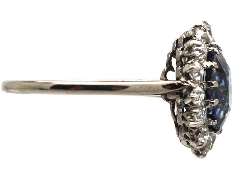 Art Deco Platinum, Sapphire & Diamond Oval Cluster Ring