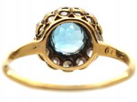 Edwardian 18ct Gold & Platinum, Aquamarine & Diamond Cluster Ring