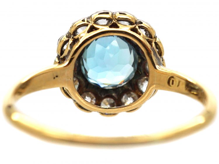 Edwardian 18ct Gold & Platinum, Aquamarine & Diamond Cluster Ring