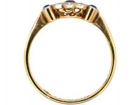 Edwardian 18ct Gold & Platinum, Sapphire & Diamond Cluster Ring with a Sapphire on Either Side