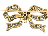 Victorian Ribbon Bow Brooch set with Graded Old Mine Cut & Rose Diamonds