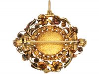 Regency 15ct Two Colour Gold Forget me Not Pendant, Brooch set with an Amethyst, Turquoise & Natural Split Pearls
