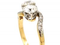 Edwardian 18ct Gold & Platinum Two Stone Diamond Cross Over Ring