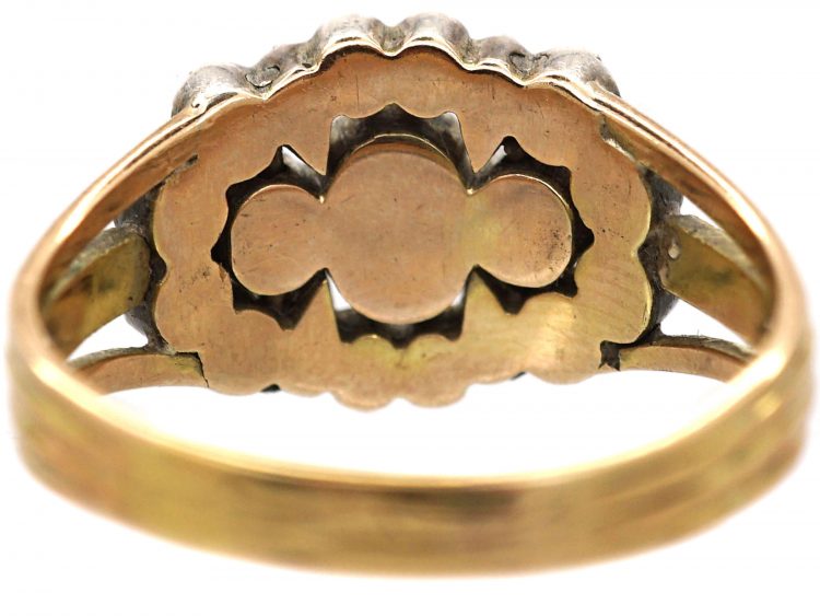 Georgian 15ct Gold Old Mine Cut Triple Diamond Cluster Ring