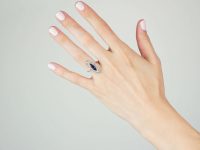 French Art Deco 18ct Gold & Platinum, Sapphire & Diamond Marquise Ring