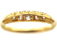 Edwardian 18ct Gold Five Stone Diamond Carved Half Hoop Ring with Diamond Points
