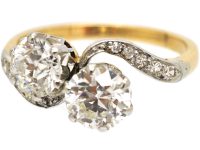 Edwardian 18ct Gold & Platinum Two Stone Diamond Cross Over Ring