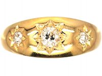 Victorian 18ct Gold, Three Stone Diamond Gypsy Ring