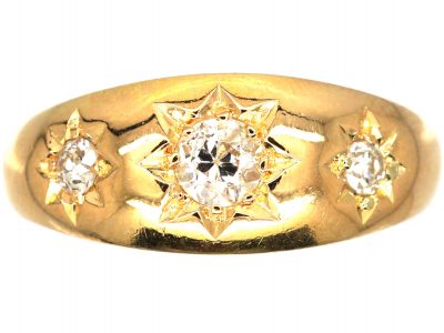 Victorian 18ct Gold, Three Stone Diamond Gypsy Ring