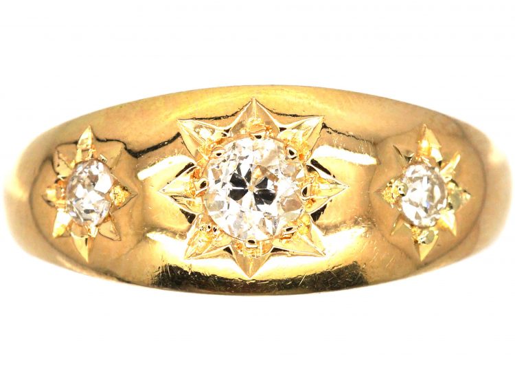 Victorian 18ct Gold, Three Stone Diamond Gypsy Ring