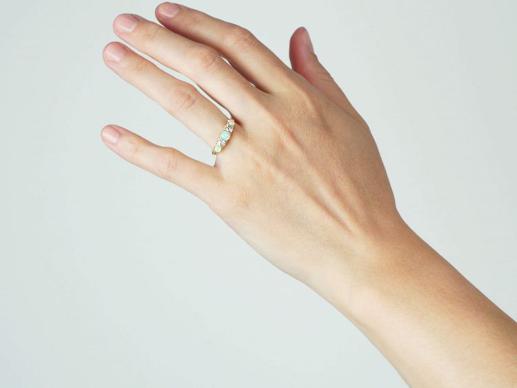 Edwardian 18ct Gold, Opal & Diamond Five Stone Ring