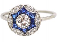 Art Deco Platinum, Diamond & Sapphire Target Ring