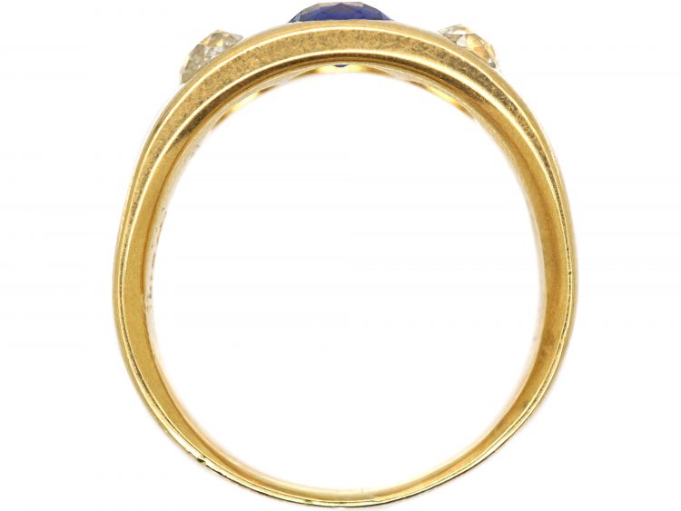 Edwardian 18ct Gold, Sapphire & Diamond Rub Over Set Ring