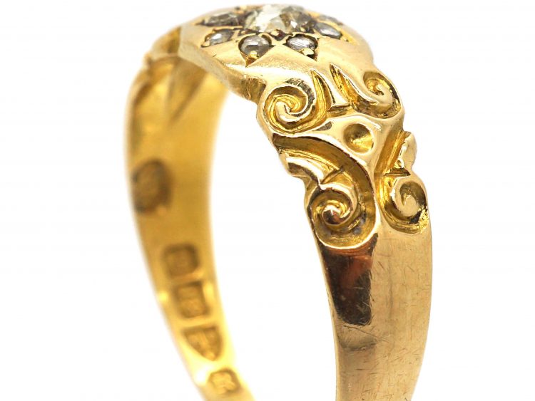 Victorian 18ct Gold Ring With Diamond Set Star Motif