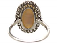 Art Deco Diamond & Large Harlequin Opal Oval Shaped Ring