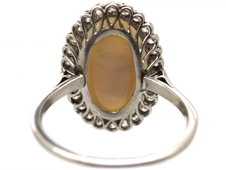 Art Deco Diamond & Large Harlequin Opal Oval Shaped Ring