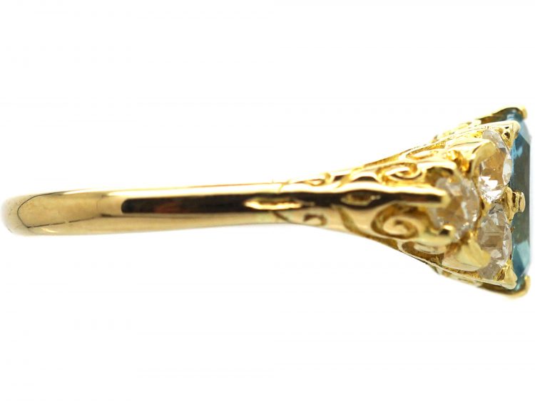 Edwardian 18ct Gold, Aquamarine & Old Mine Cut Diamond Ring