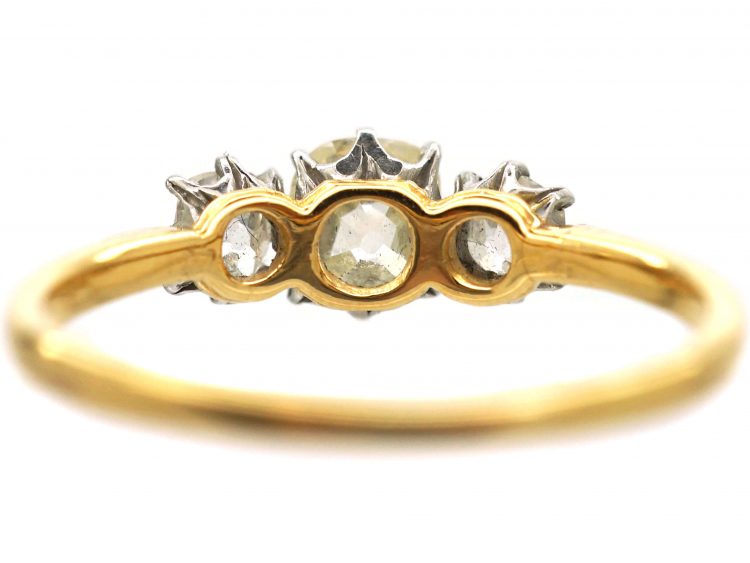 Edwardian 18ct Gold, Three Stone Old Mine Cut Diamond Ring