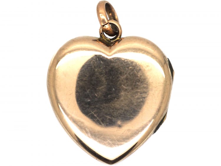 Edwardian 9ct Gold Back & Front Heart Shaped Locket with Cross Motif set with Paste